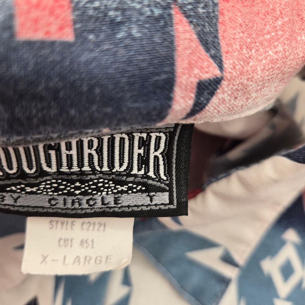 Roughrider by Circle T Womens XL Aztec Western Vintage Shirt Blue Red White - Picture 4 of 8